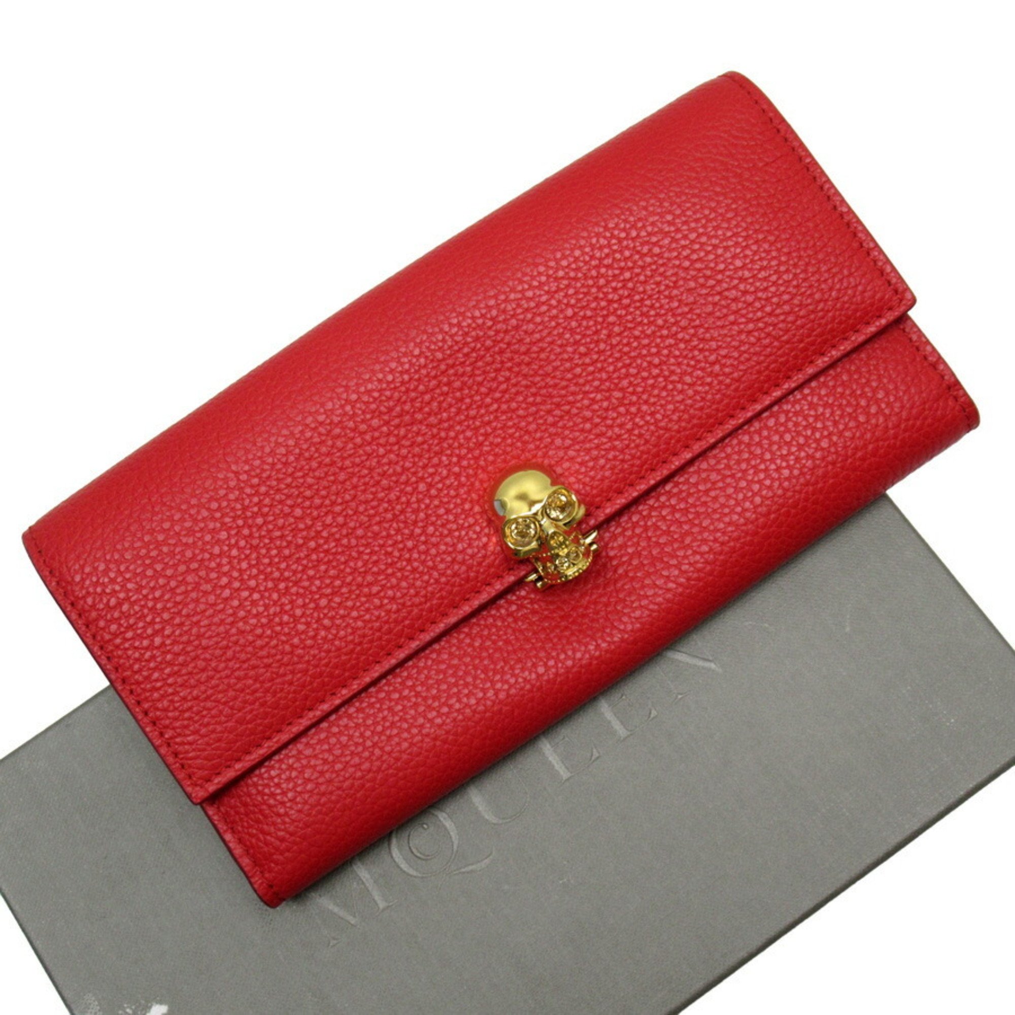 Alexander Mcqueen Ale Ander W Hook Bi-Fold Wallet Skull Red Gold Leather